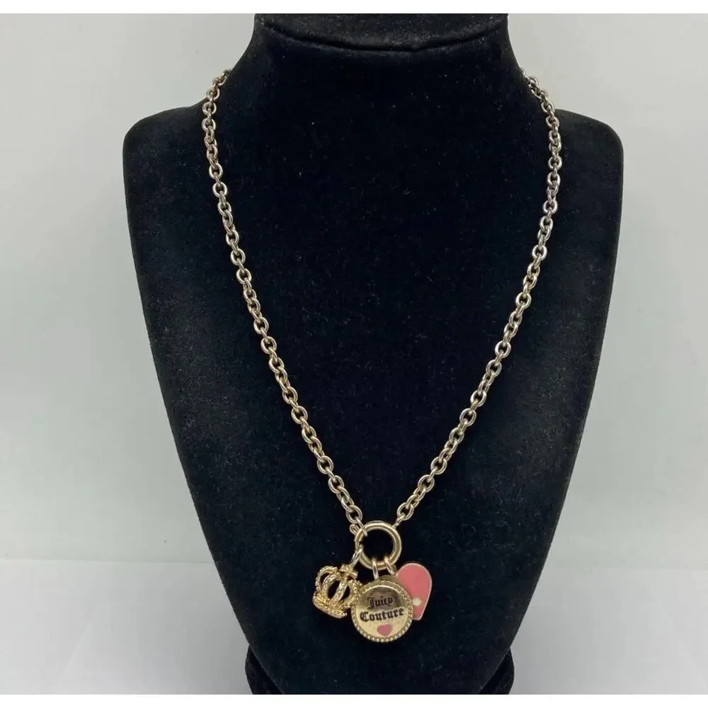 Vintage Juicy Couture Silver Gold Tone Enamel Rolo Chain Charm 19